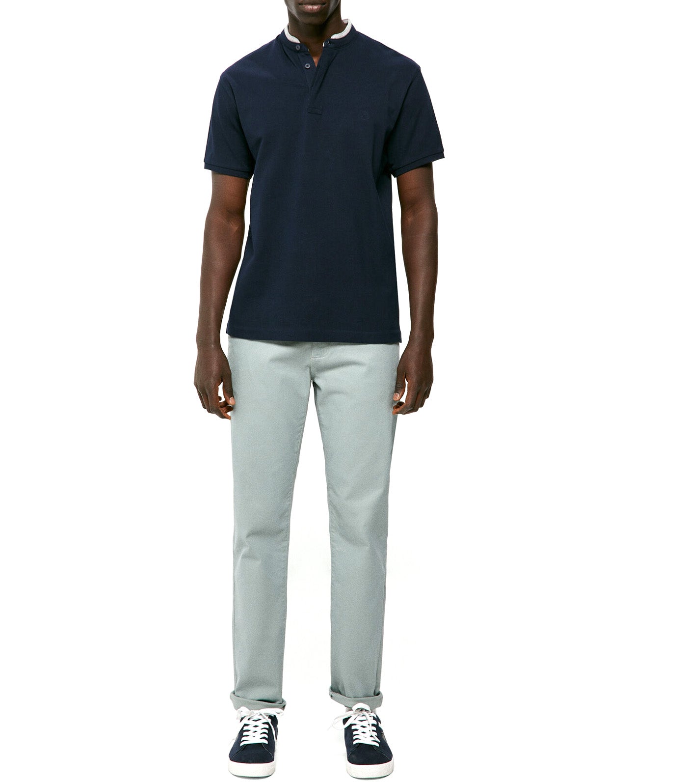 Slim Mandarin Polo Shirt Dark Blue