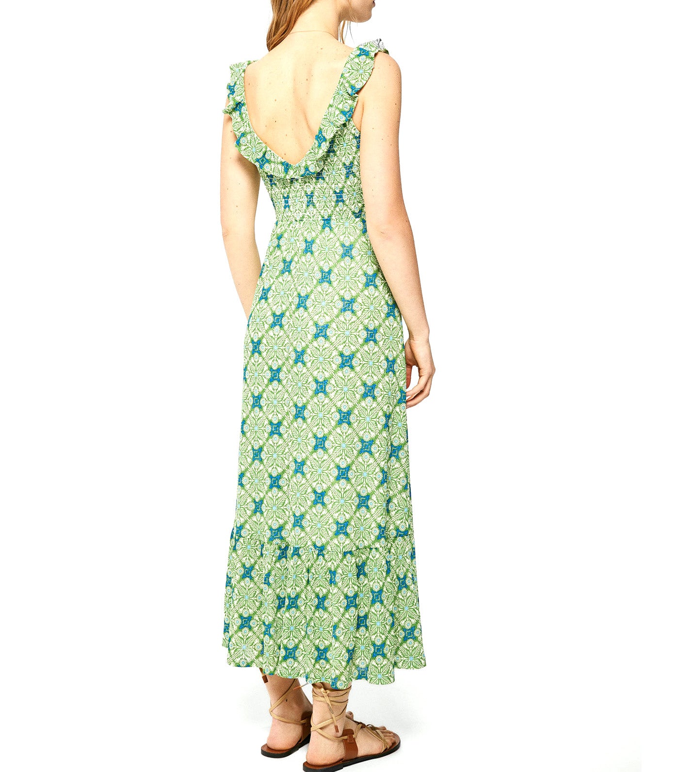 Honeycomb Print Midi Dress Green