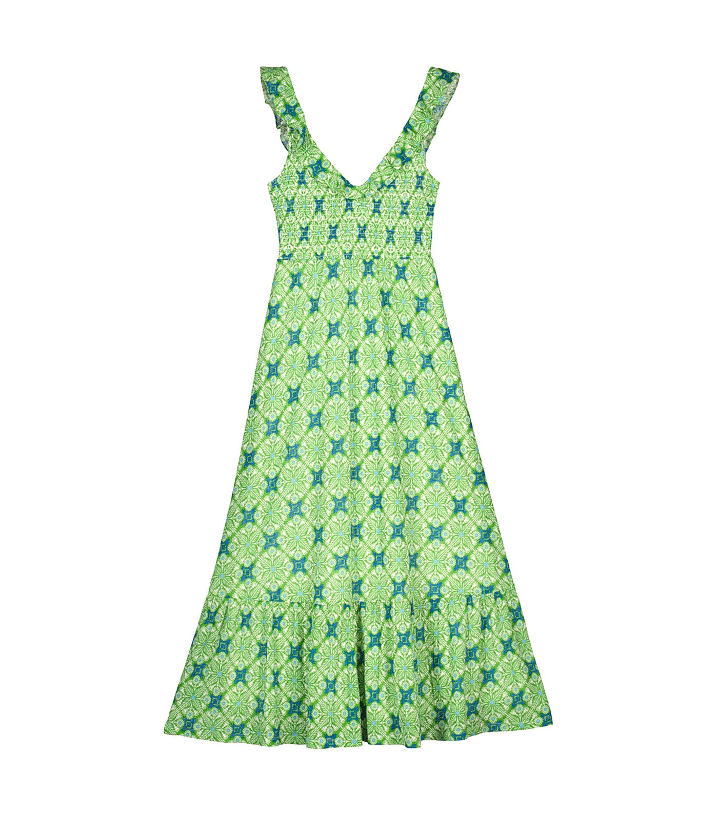 Honeycomb Print Midi Dress Green