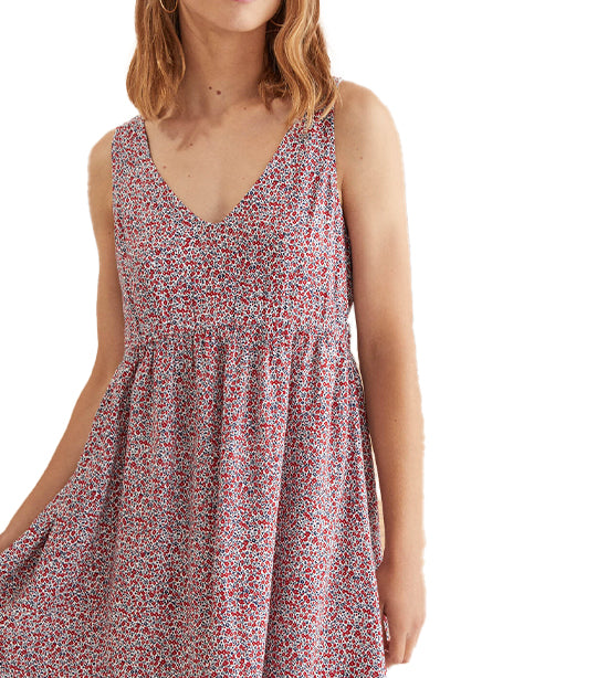 Short Floral Strappy Dress Red