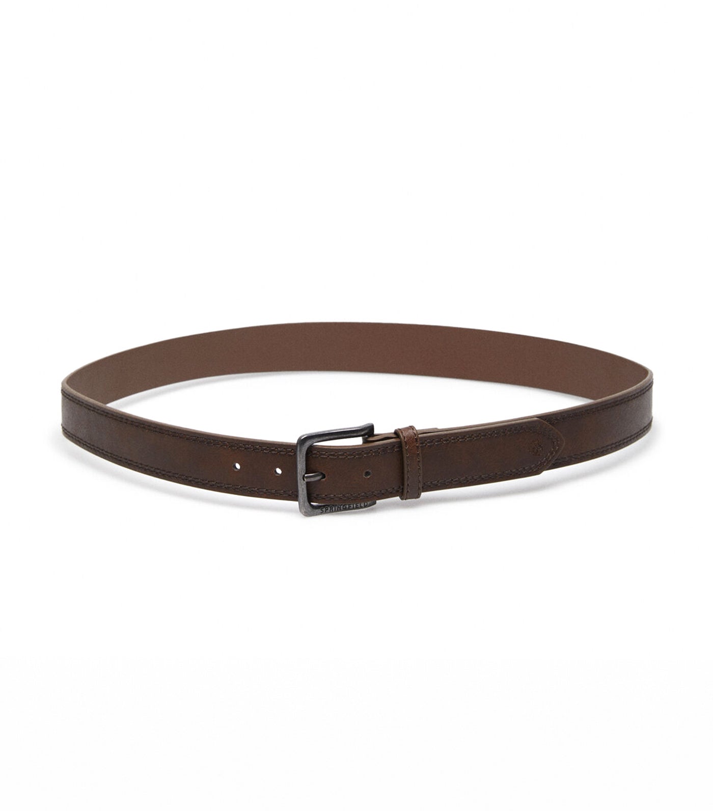Faux Leather Belt with Stitching Dark Brown