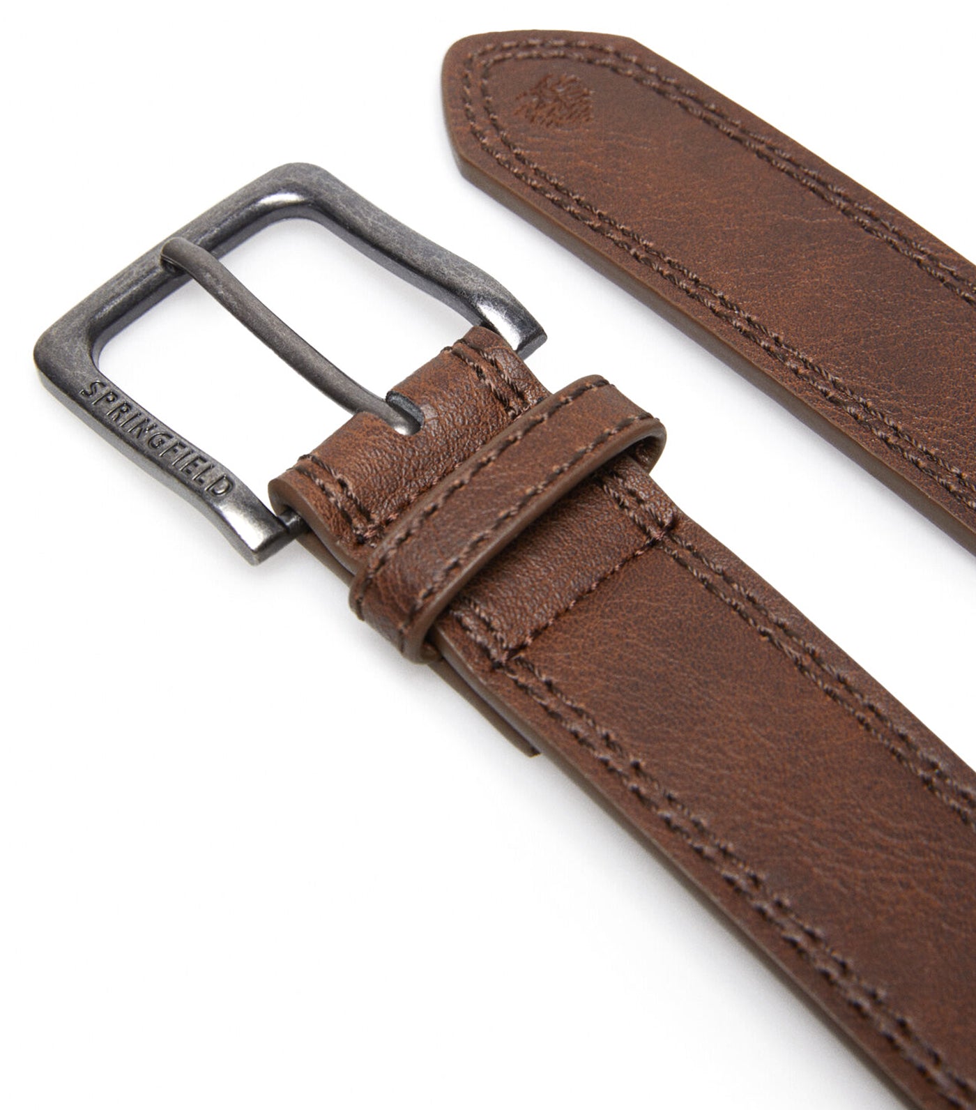 Faux Leather Belt with Stitching Dark Brown