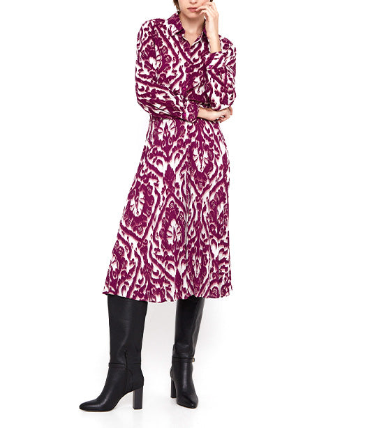 Printed Pleated Midi Skirt Maroon