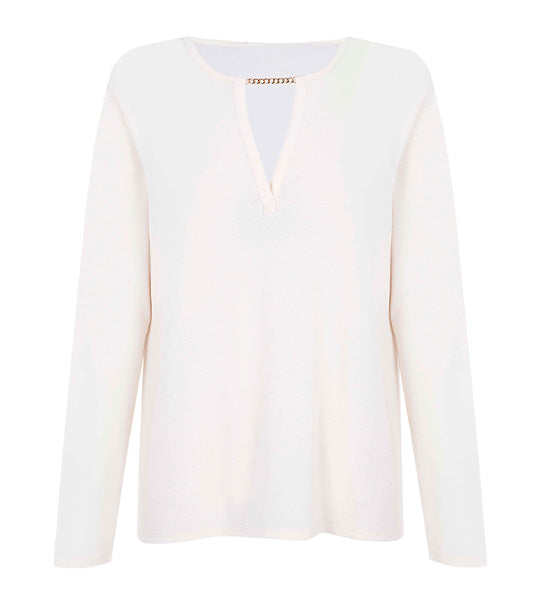 Appliqué Top with Chain Beige