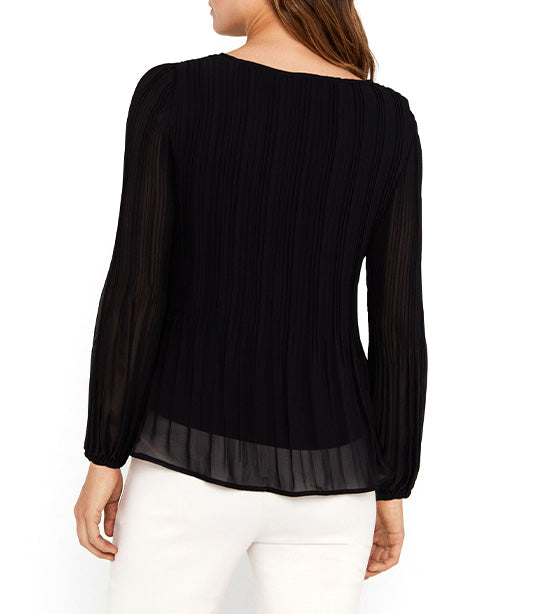 Printed Pleated Blouse Black