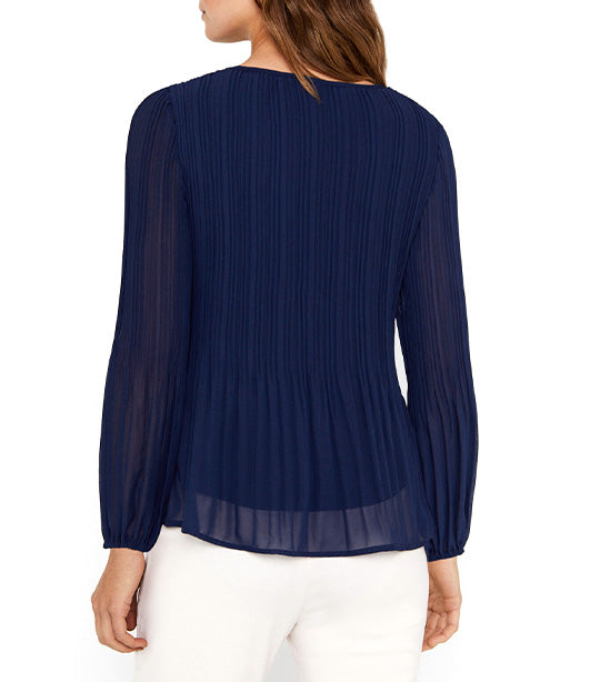 Printed Pleated Blouse Navy