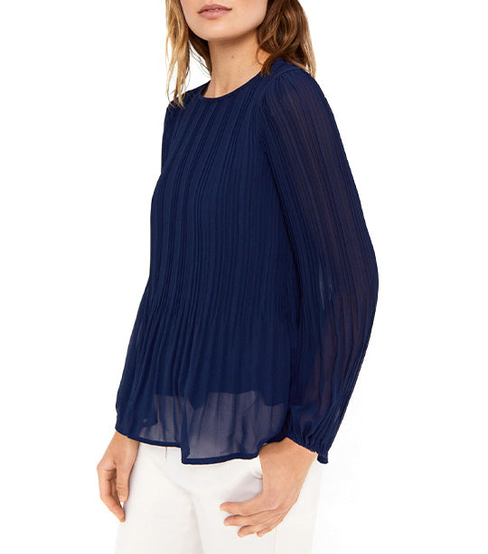 Printed Pleated Blouse Navy