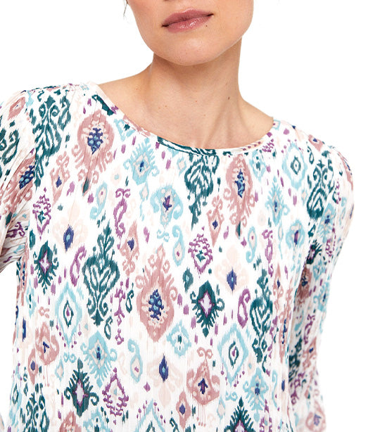 Printed Pleated Blouse White Print