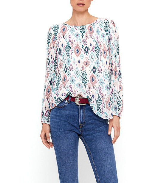 Printed Pleated Blouse White Print