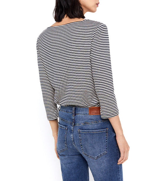 Striped Top with Ruched Detail Navy