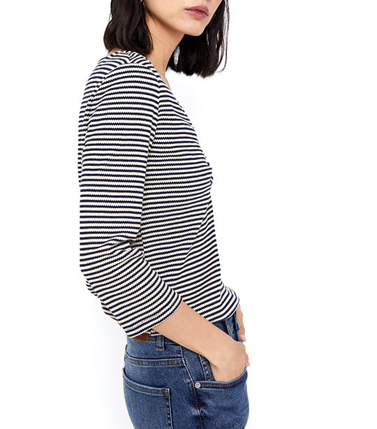 Striped Top with Ruched Detail Navy