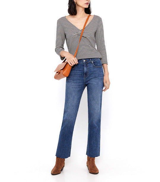 Striped Top with Ruched Detail Navy