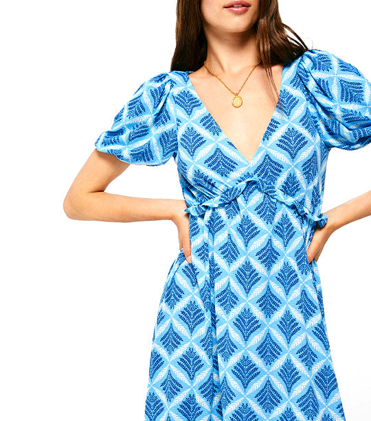 Geometric Print Midi Dress Blue