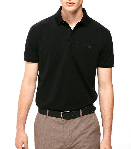 Slim Piqué Polo Shirt With Hidden Placket Black