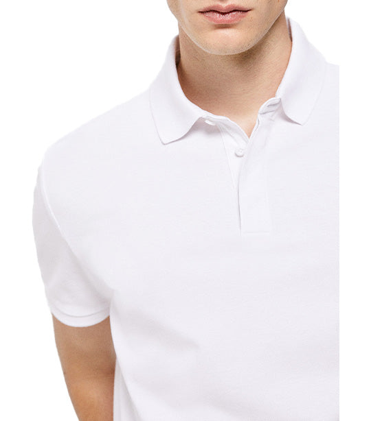 Slim Piqué Polo Shirt With Hidden Placket White