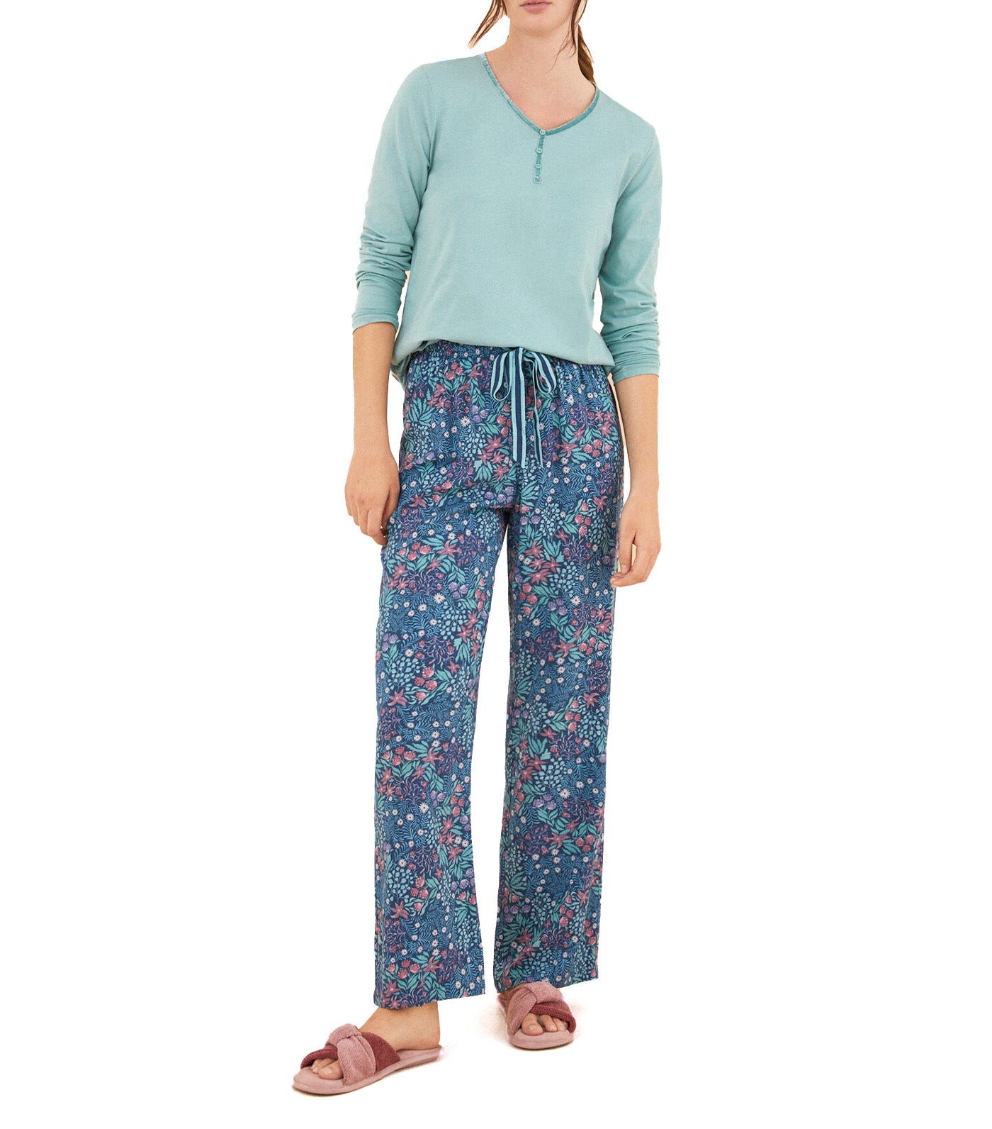 Green Moniquilla Flower Print Long Pants