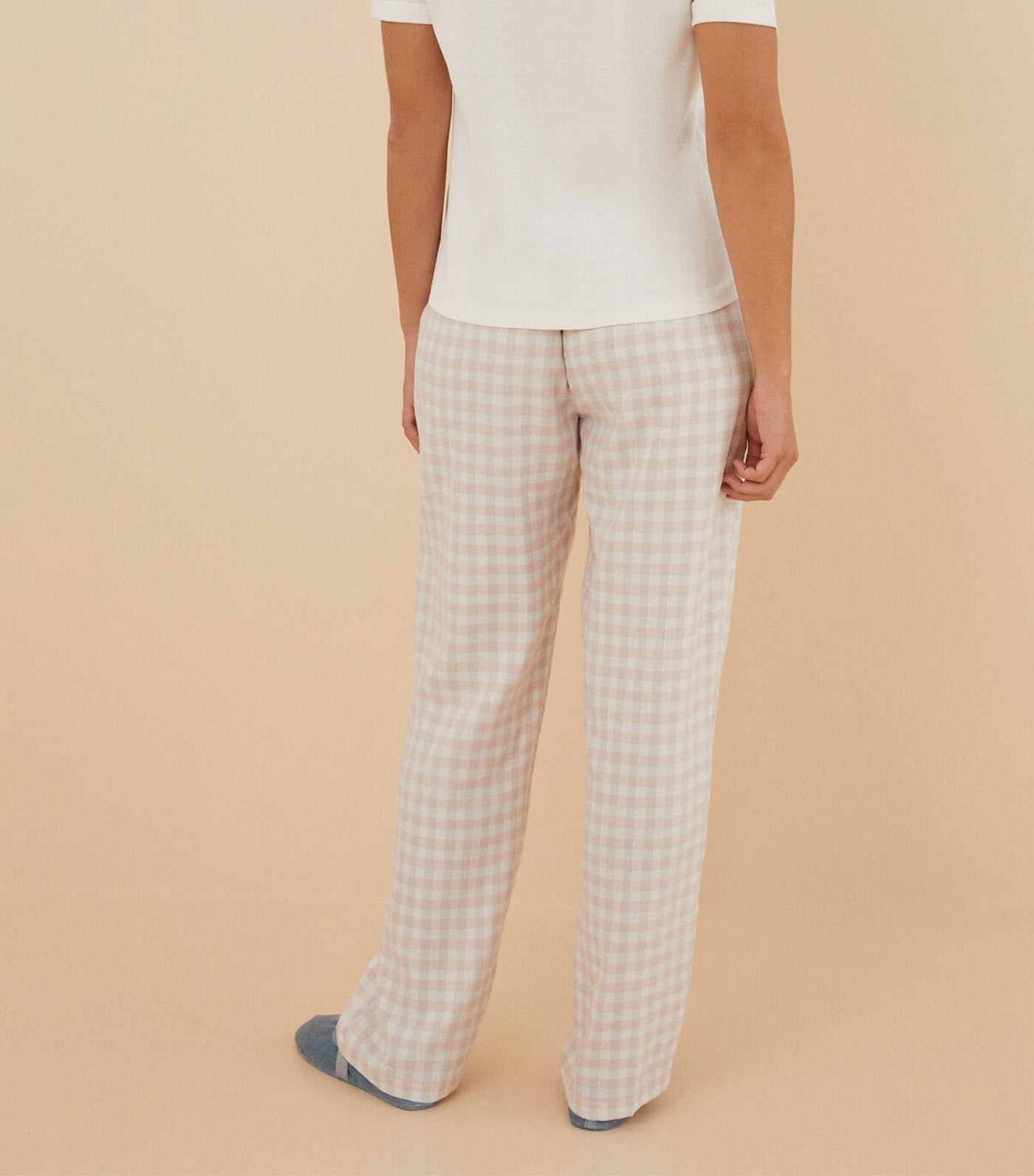 Long Checked Trousers White