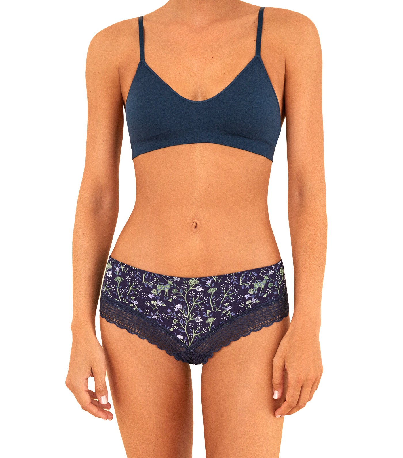 Floral Lace Wide-Side Brazilian Panty Navy Blue