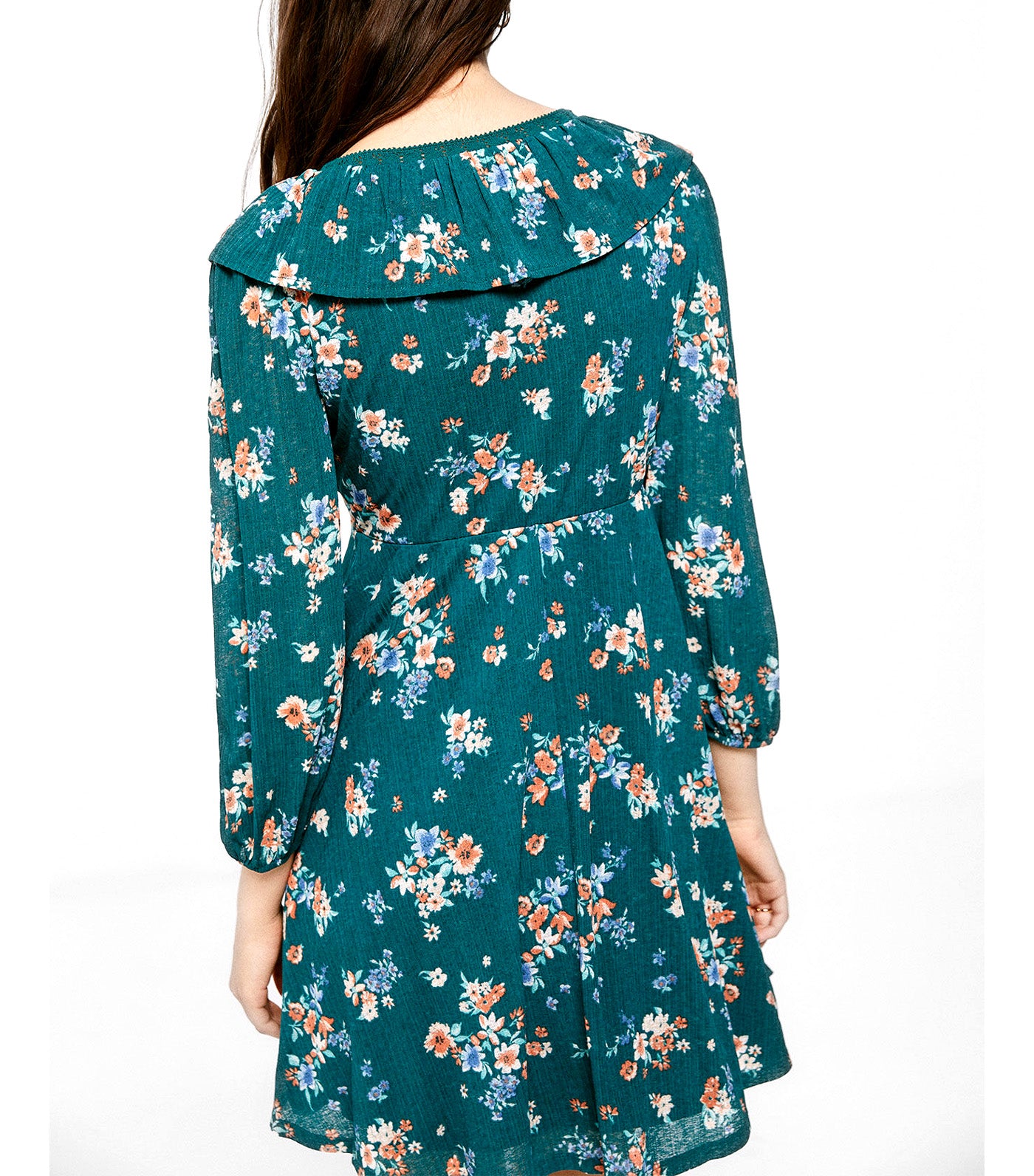 Short Dress with Ruffle Neckline Green