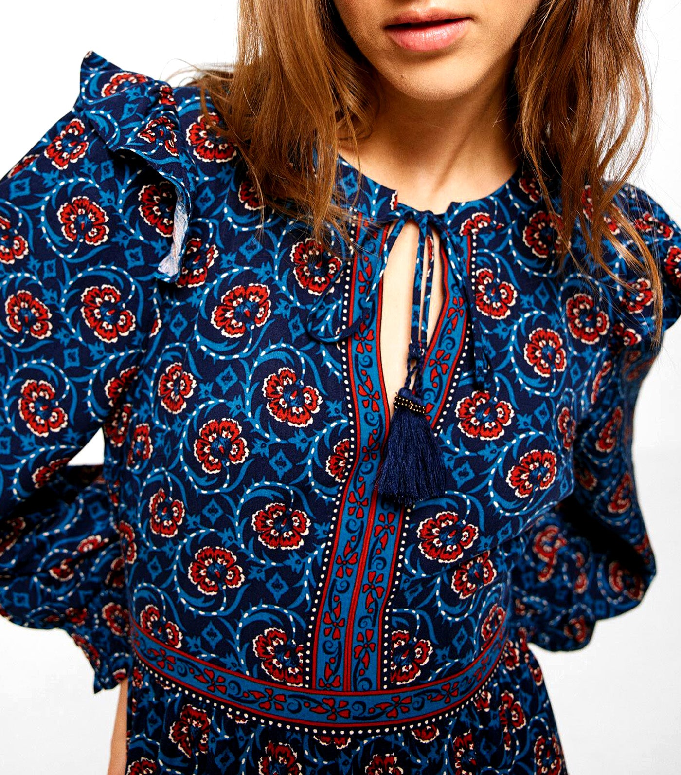 Midi Flower Border Dress Dark Blue