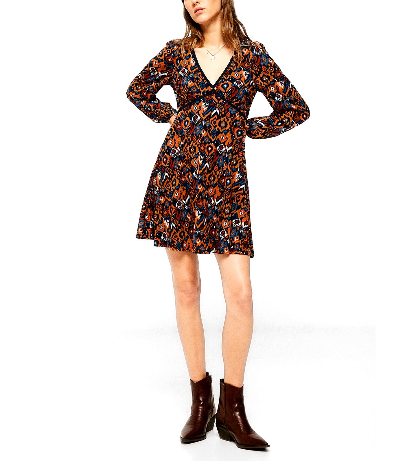 Short Ethnic Print Dress Multi