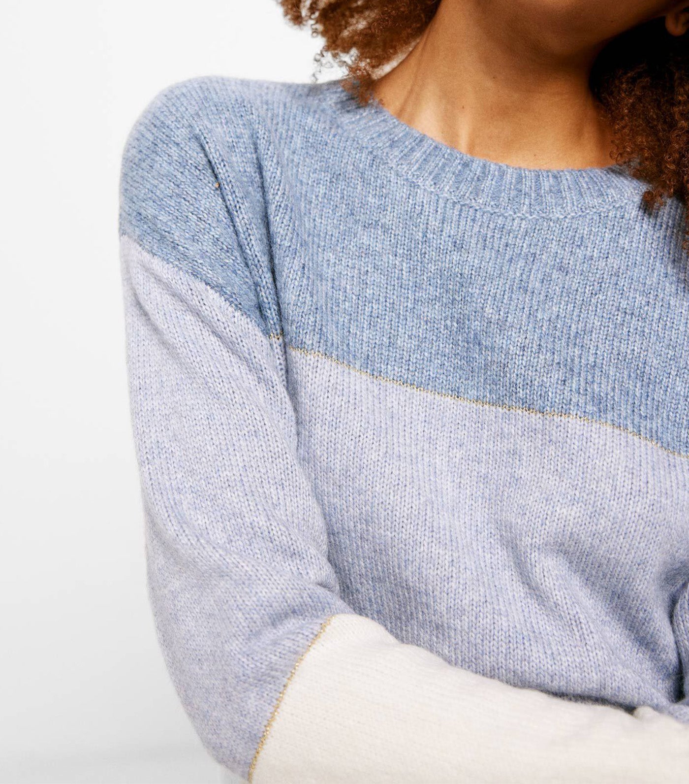 Color Block Lurex Wool Sweater Blue