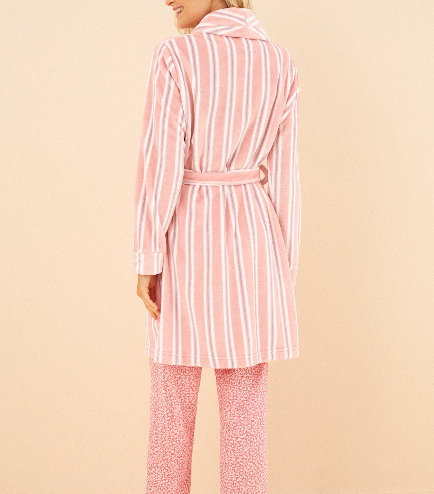 Striped Fleece Robe Pink