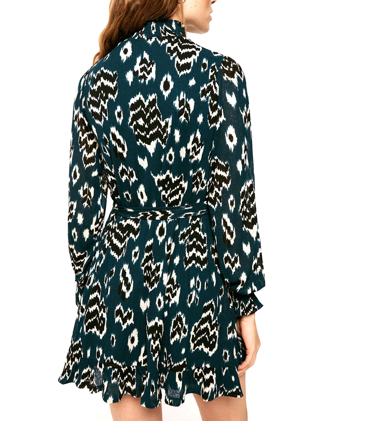 Short Printed Dress With Bow Waist Green