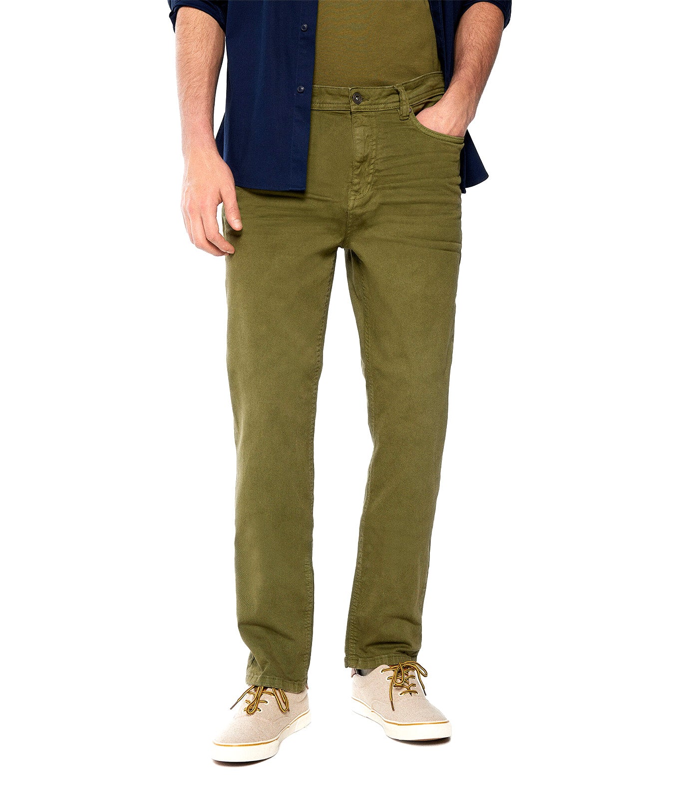 Washed Regular Color 5-Pocket Pants Khaki
