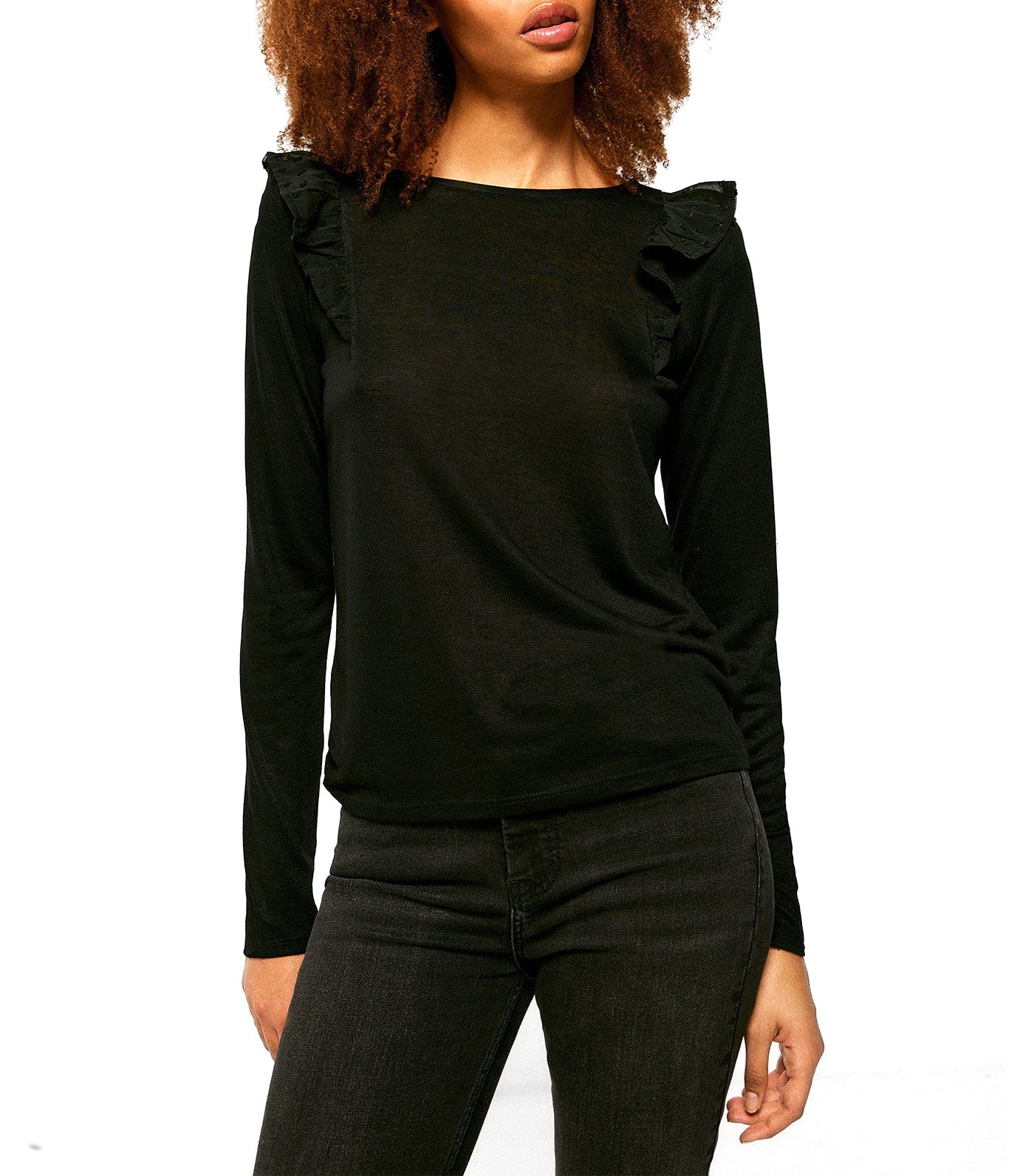 Plumeti Ruffle Shoulder T-Shirt Black