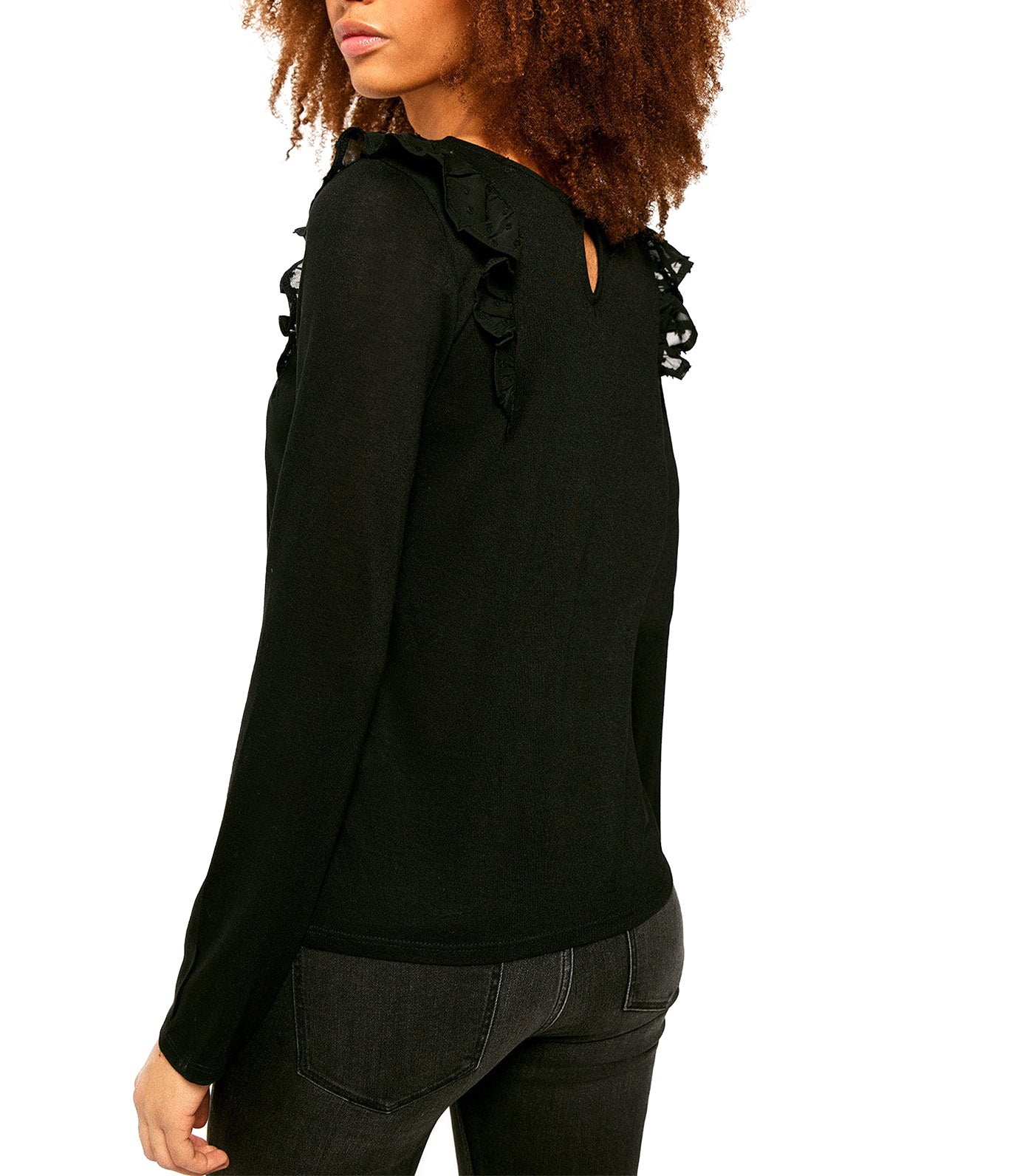 Plumeti Ruffle Shoulder T-Shirt Black