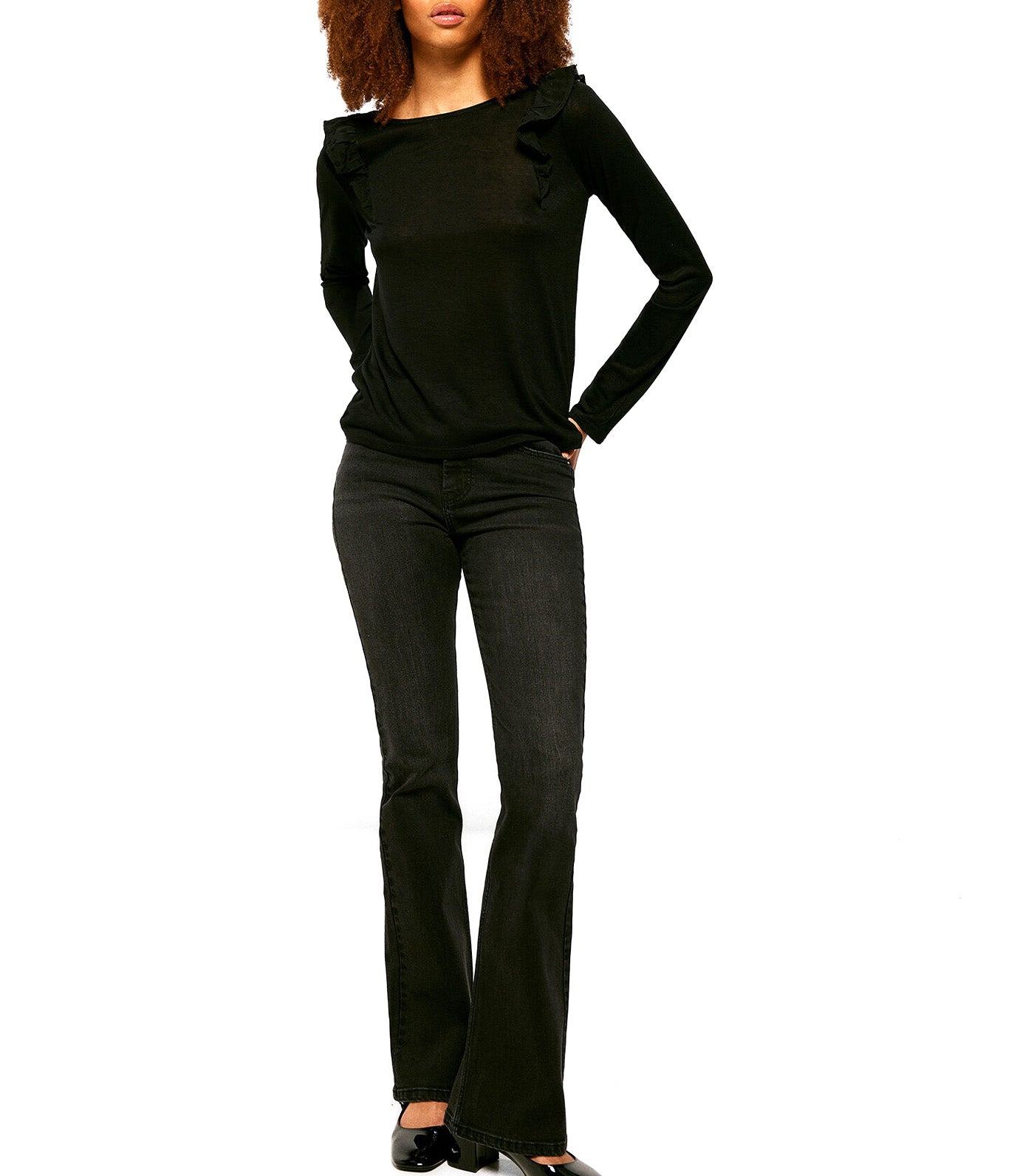 Plumeti Ruffle Shoulder T-Shirt Black