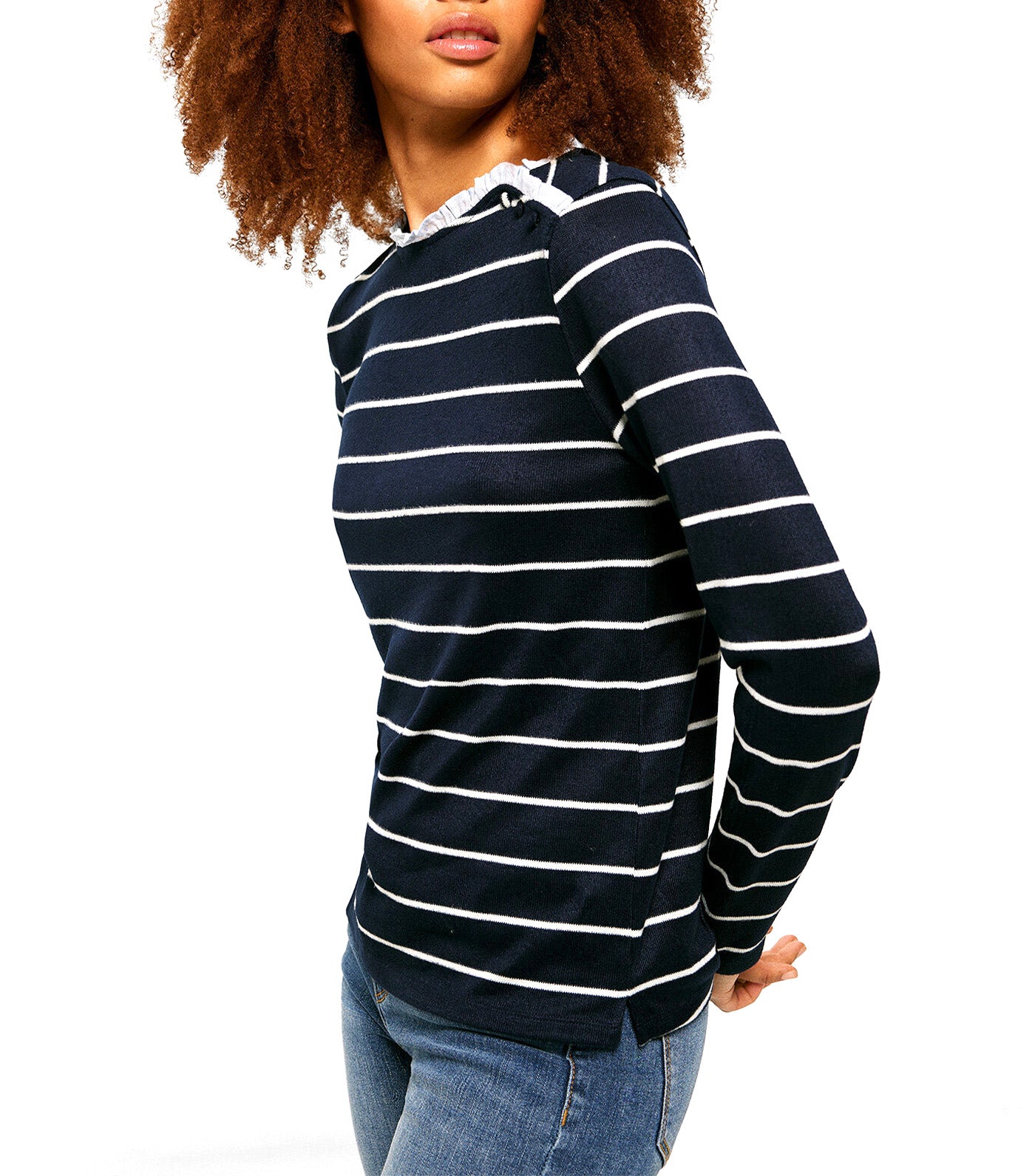 Mini Ruffle Neck T-Shirt Stripe