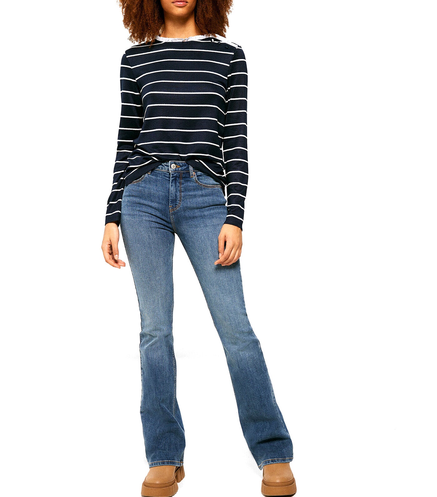 Mini Ruffle Neck T-Shirt Stripe