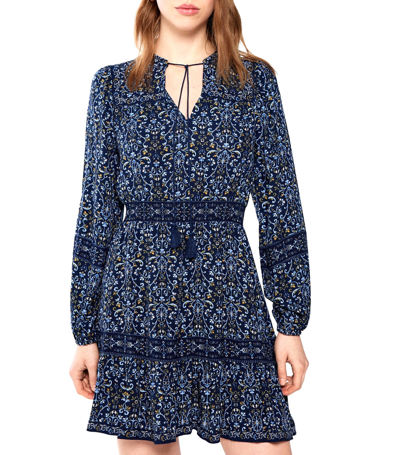 Short Dress With Borders Dark Blue