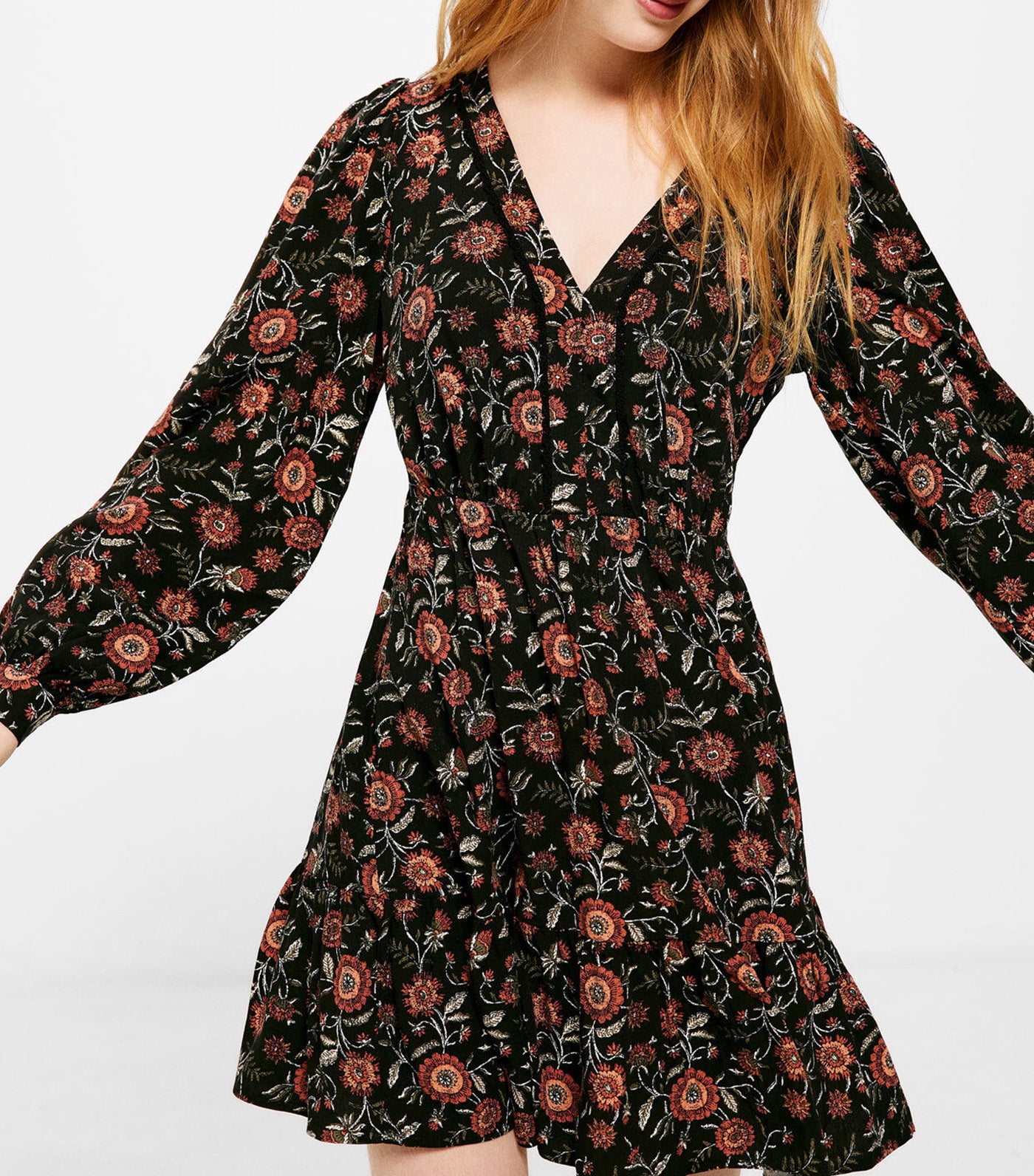 Short Printed Lace Neckline Dress Multi