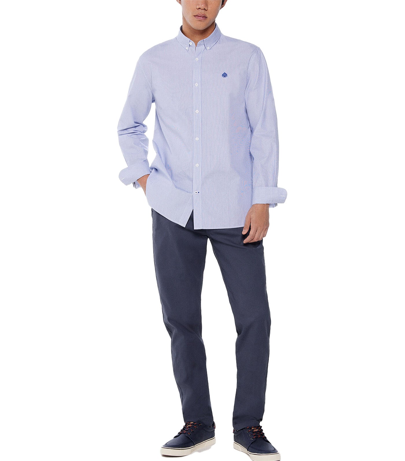 Washed Striped Polo Shirt Dark Blue