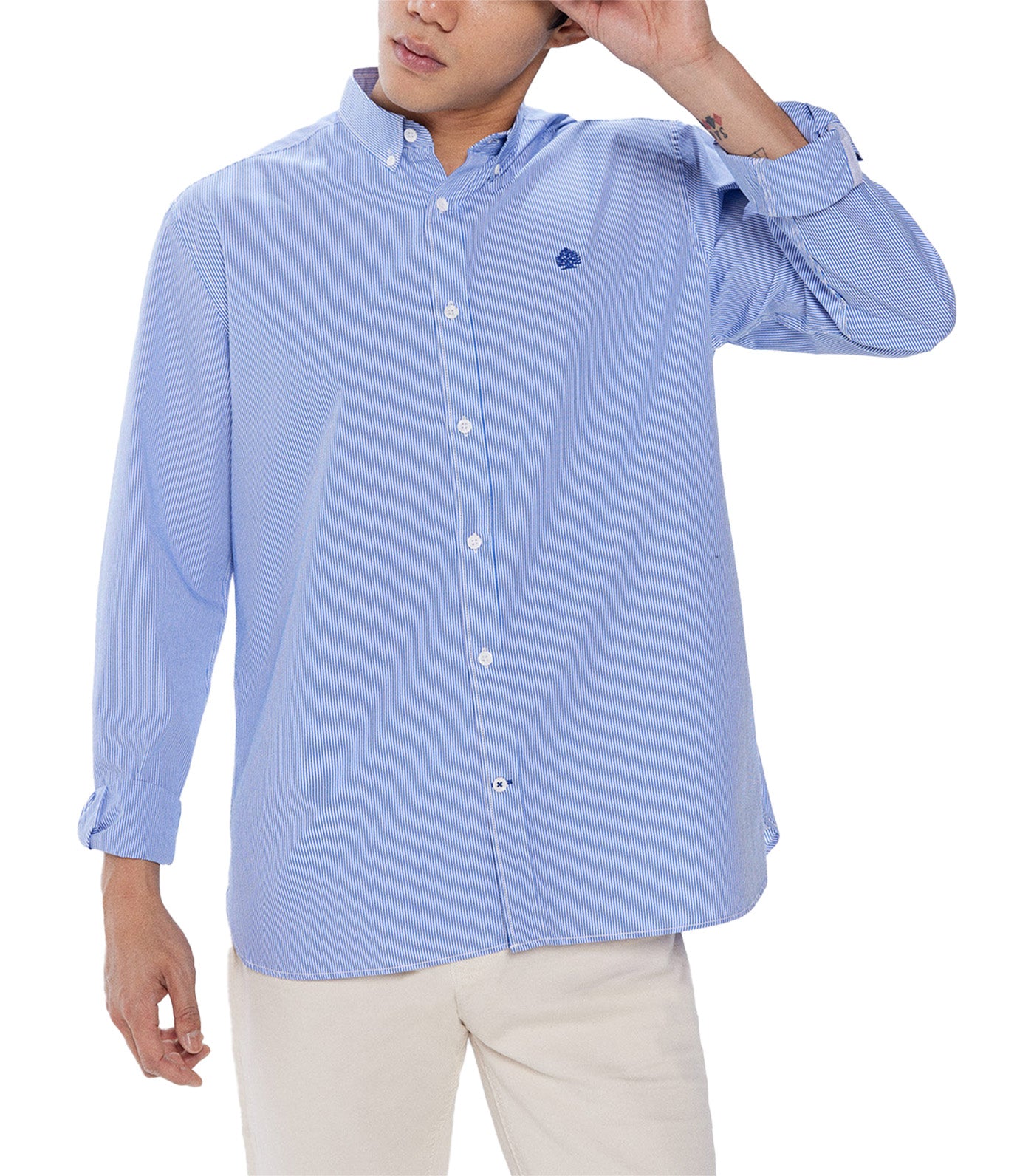 Washed Striped Polo Shirt Dark Blue