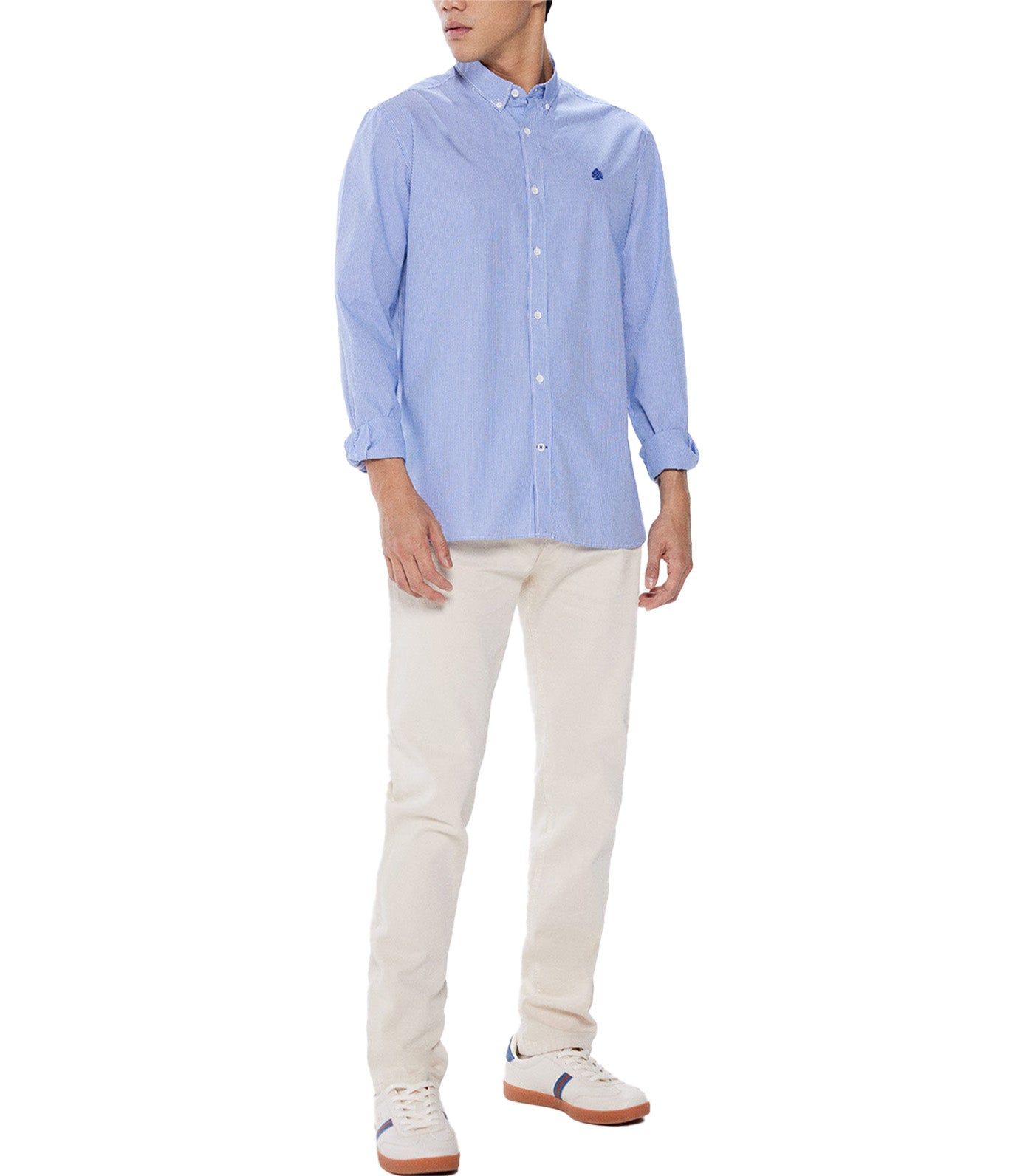 Washed Striped Polo Shirt Dark Blue