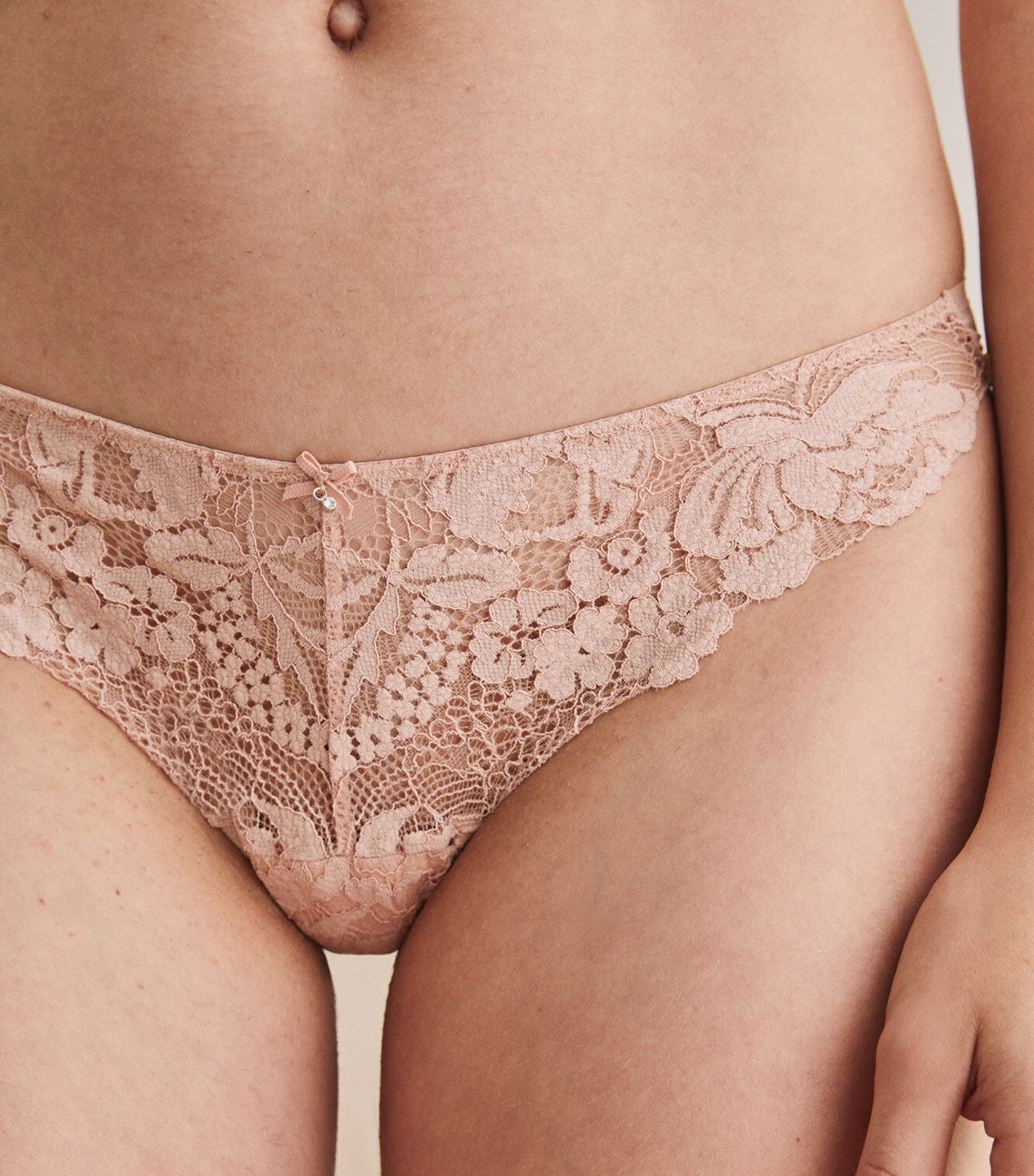 Microfiber and Lace Brazilian Panty Pink