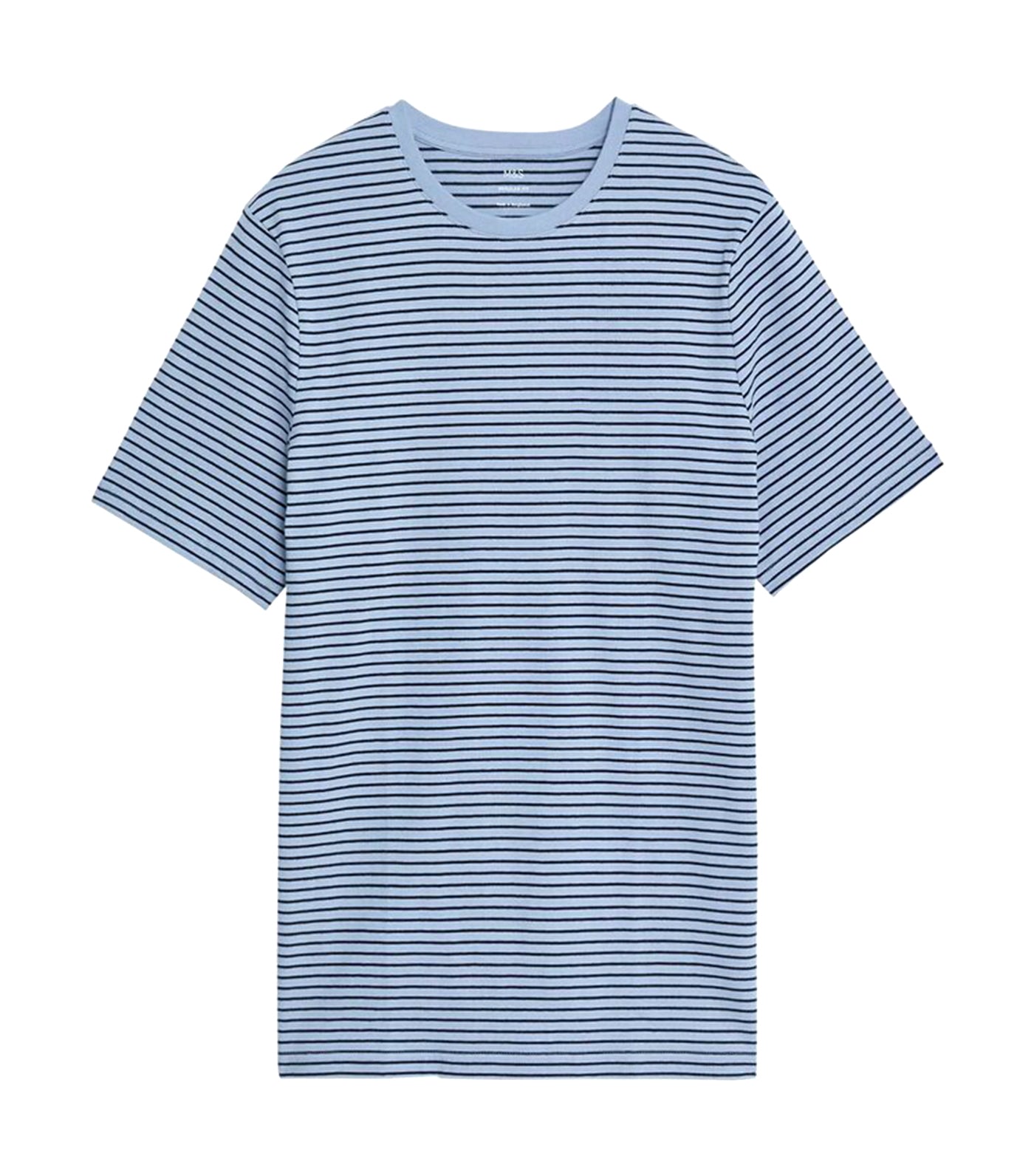 Pure Cotton Striped Crew Neck T-Shirt Light Chambray
