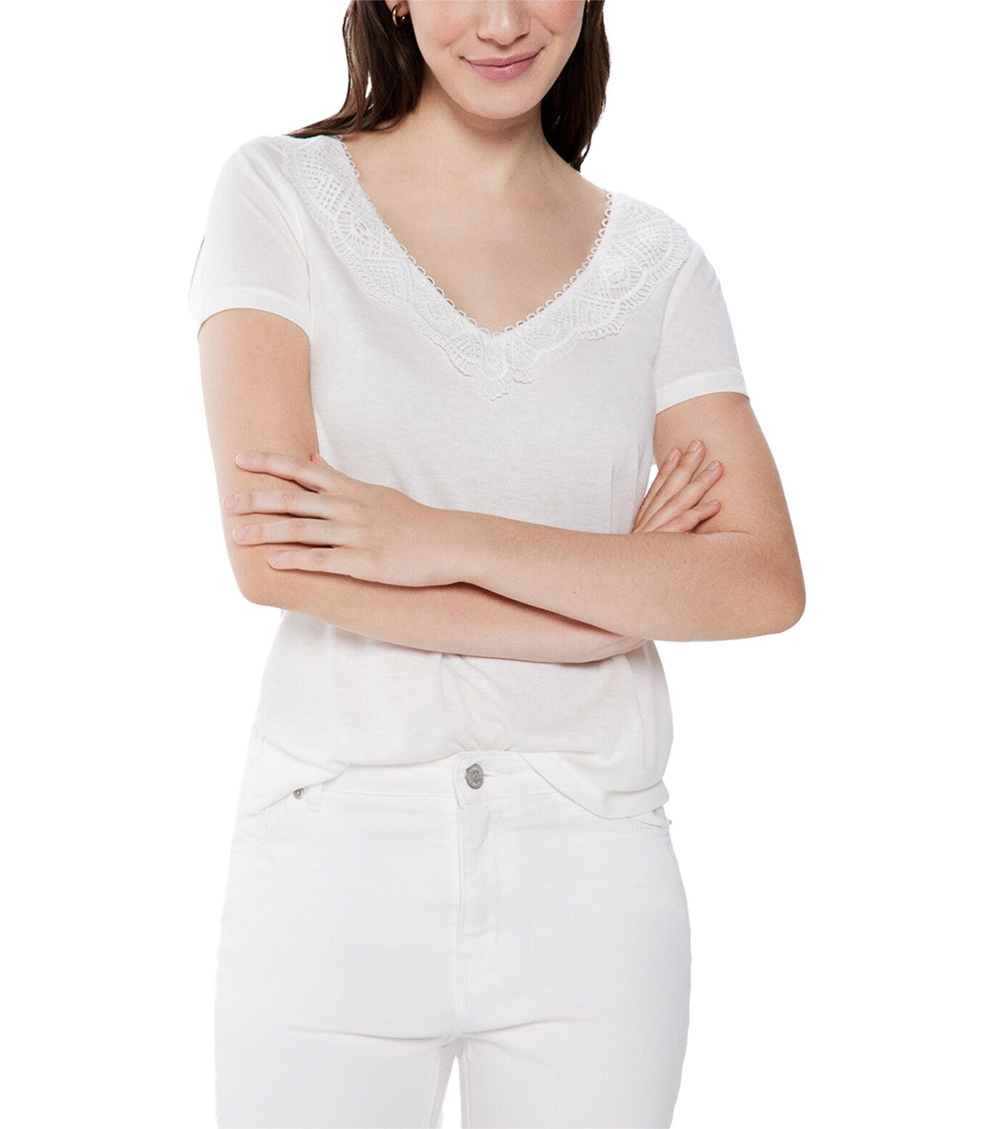 Lace V Neck T-shirt White