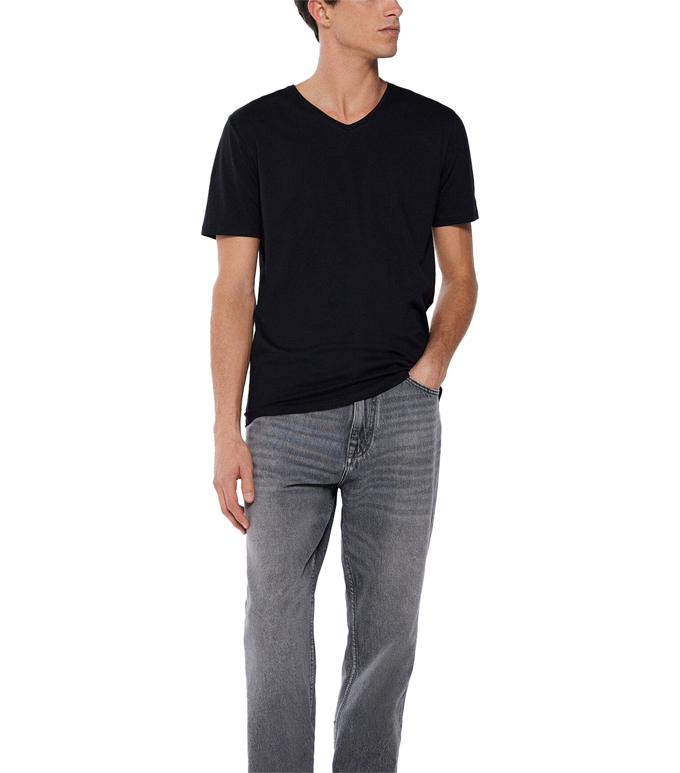 Elastane V-Neck T-Shirt Black