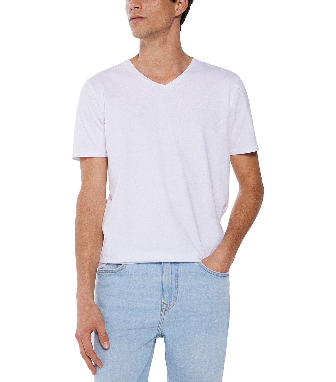 Elastane V-Neck T-Shirt White
