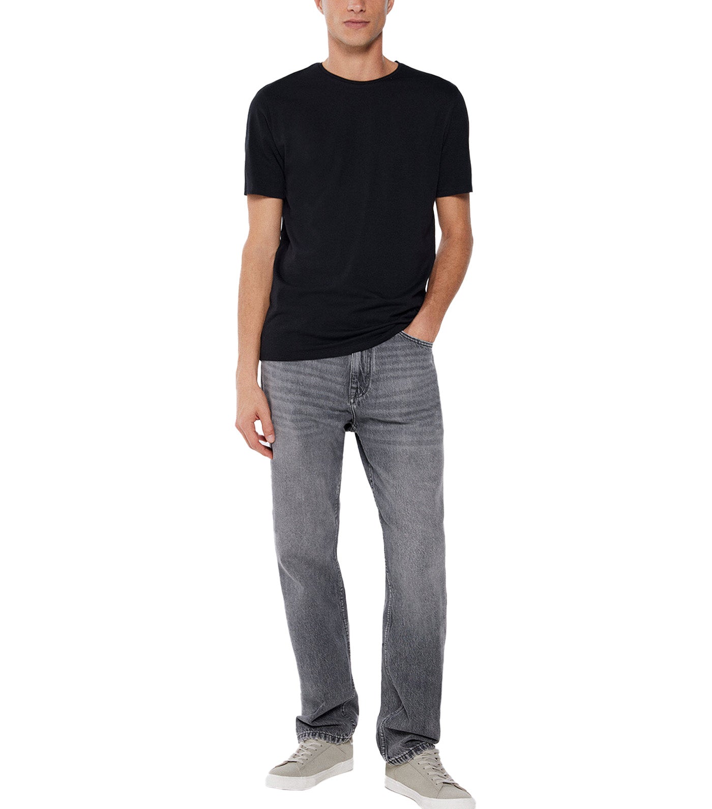 Elastane Round Neck T-Shirt Black