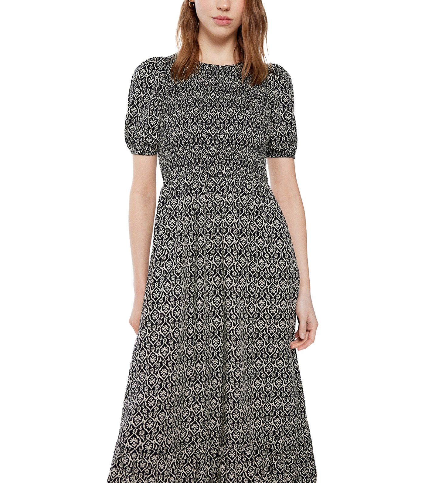 Patterned Midi Dress Black