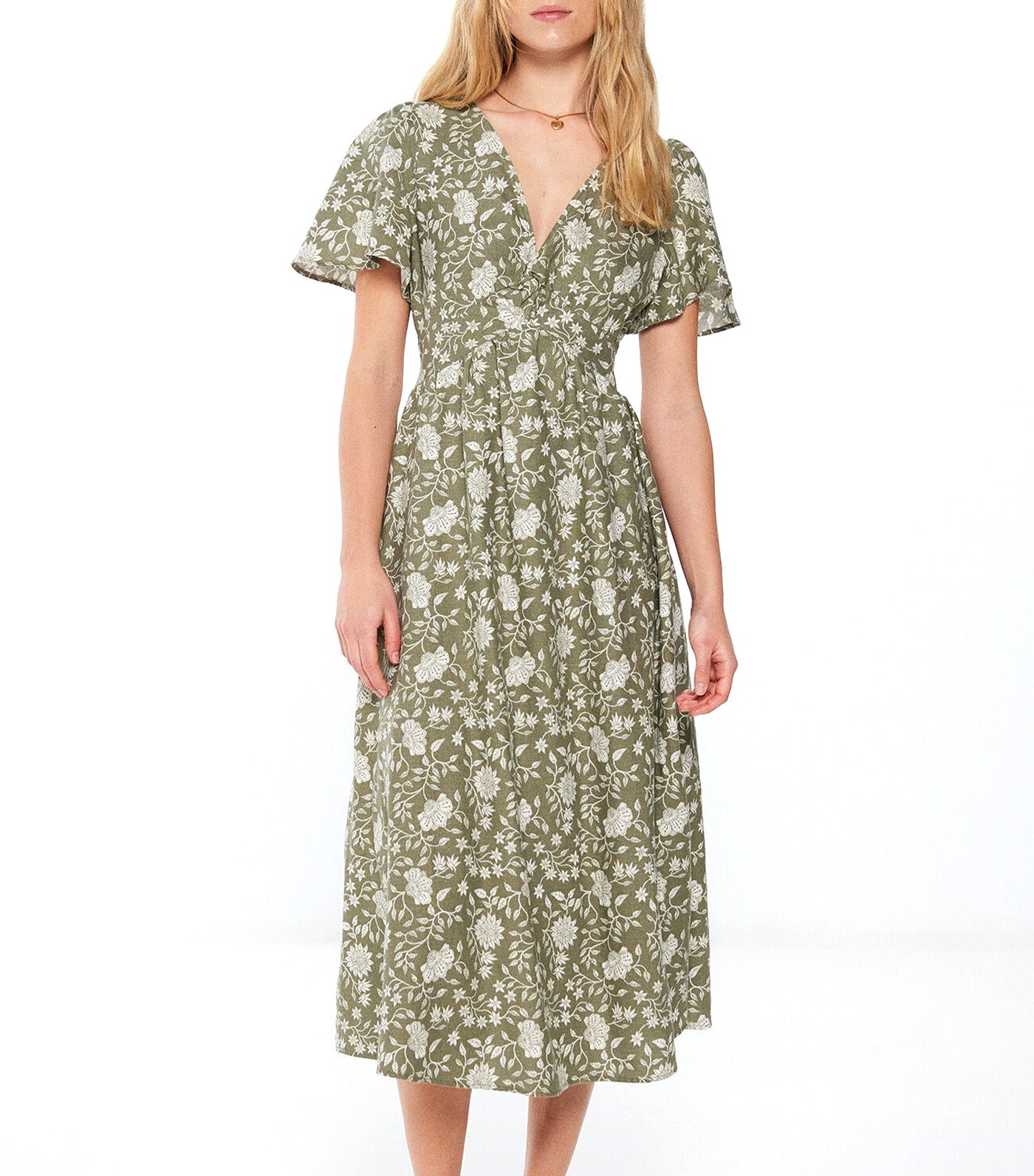 Linen Midi Dress with Knot Neckline