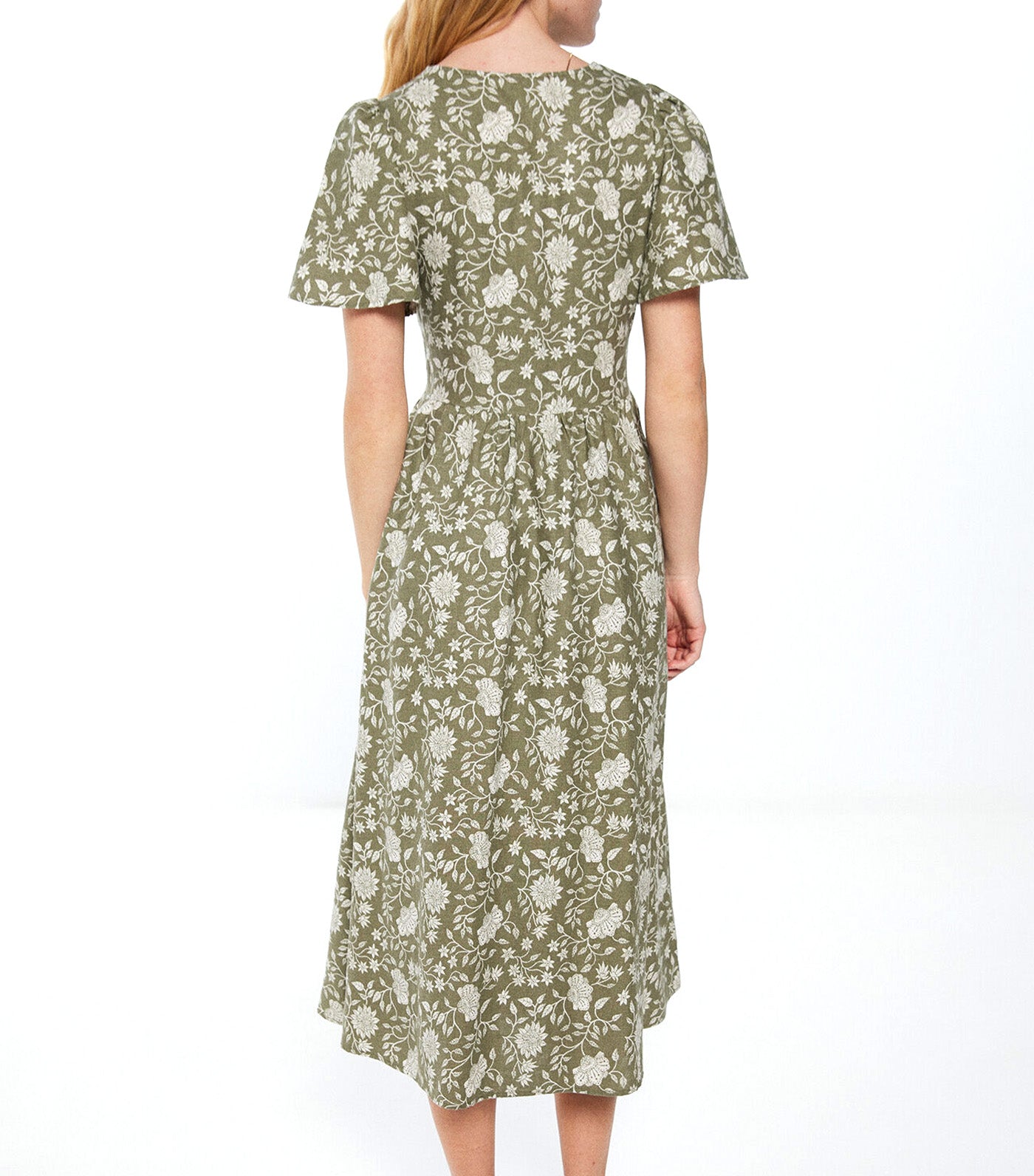 Linen Midi Dress with Knot Neckline