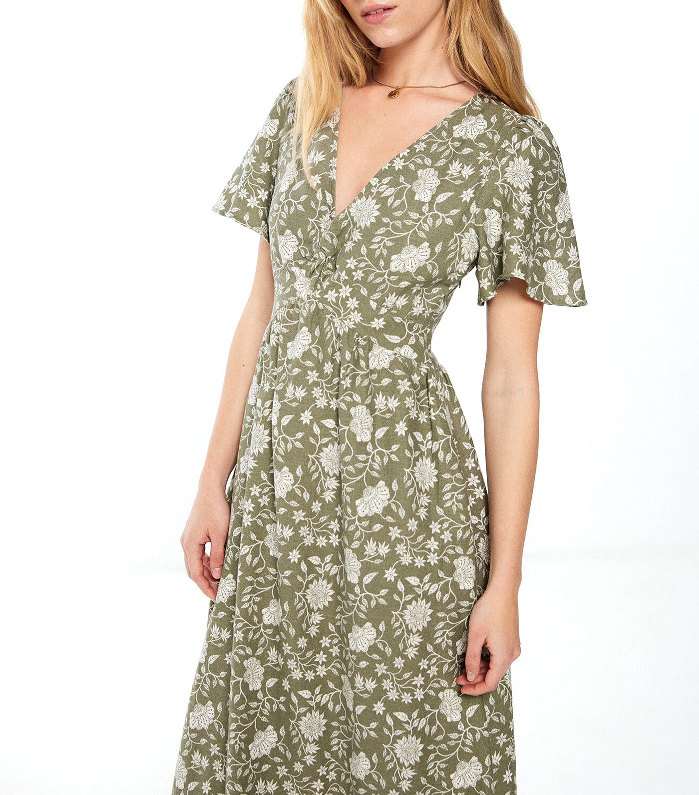 Linen Midi Dress with Knot Neckline