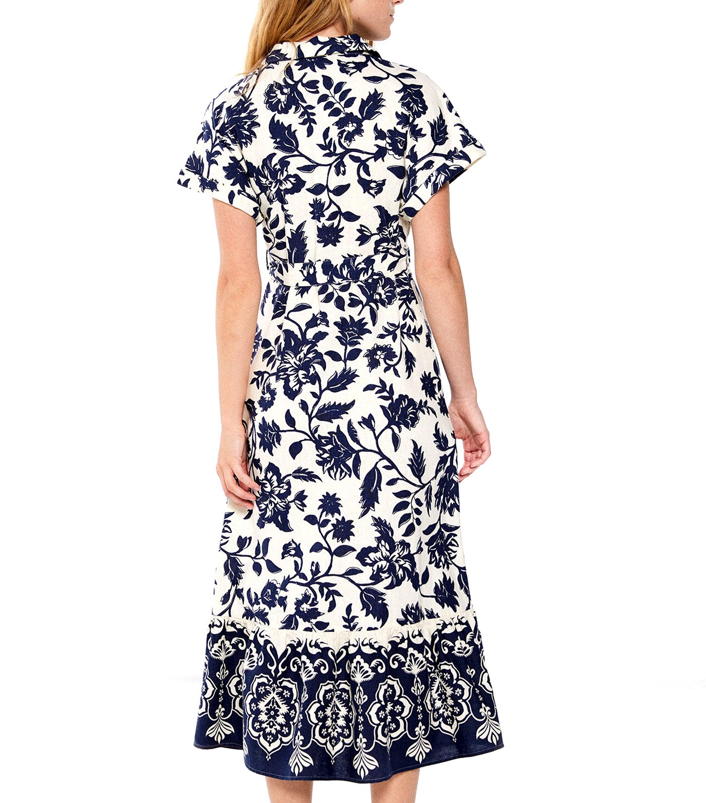 Two-Tone Printed Midi Shirt Dress